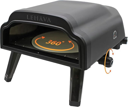 Flame King LEHAVA 14-inch, 360 Degree Rotating Non-Stick Pizza Stone, Portable Outdoor Propane Pizza Oven Countertop with Cover Bag, Piezo Auto Ignition for Camping, Backyard, and Tailgating