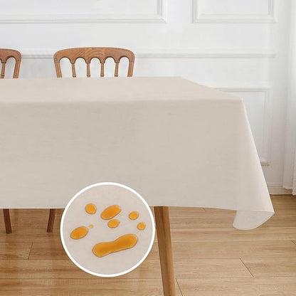 NLMUVW Vinyl Tablecloth with Flannel Backing 100% Waterproof Rectangle PVC Table Cloth Oil Proof Wipe Clean Table Cover for Dining Party Camping Outdoor, Champagne, 60 X 102 Inch