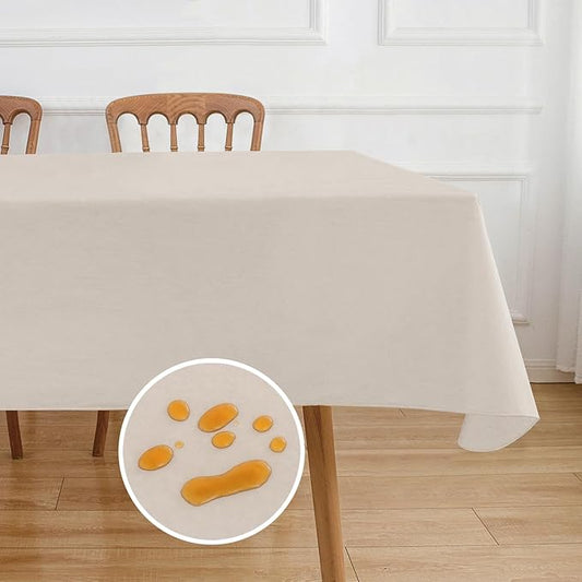 NLMUVW Vinyl Tablecloth with Flannel Backing 100% Waterproof Rectangle PVC Table Cloth Oil Proof Wipe Clean Table Cover for Dining Party Camping Outdoor, Champagne, 60 X 120 Inch