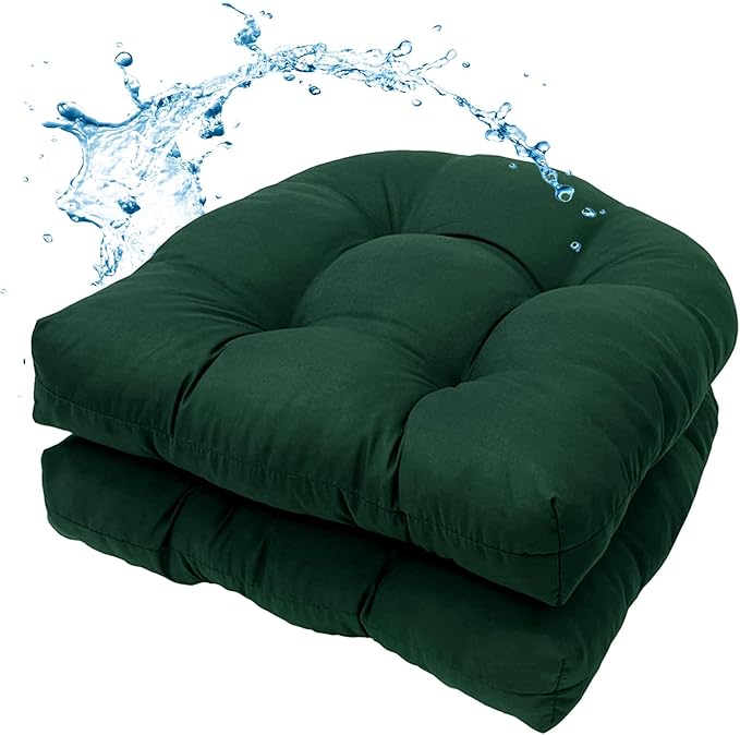MTMR 2Pcs Outdoor Chair Cushions, Patio Furniture Seat Pads, Waterproof | 2Pcs , waterproof cover, PP cotton, u-shaped, no-fading, thick patio seat pads for outdoor wicker furniture in yard, 19x19x4