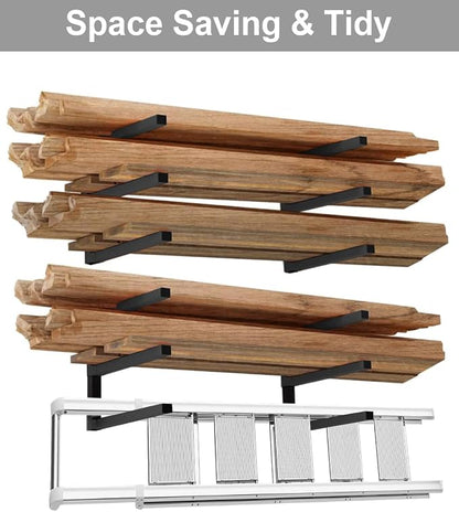 Lumber Storage Metal Rack, 3-Level Wall-Mounted Organizer and Wood Rack, Indoor & Outdoor Storage Solution for Workshop or Garage - 2 Pack