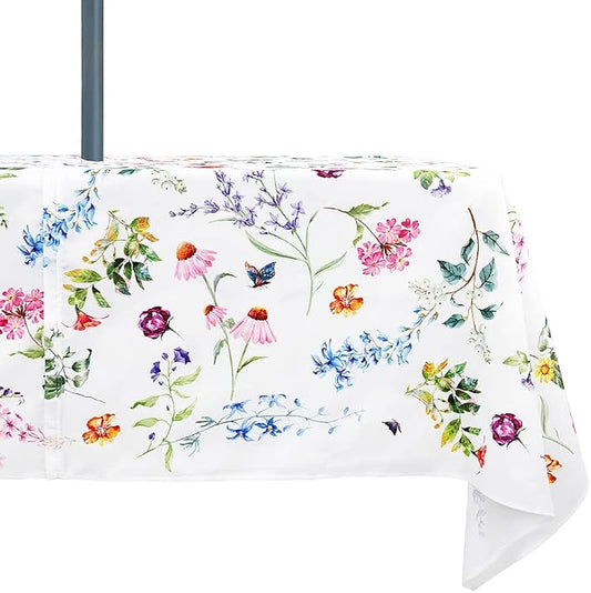 Outdoor Tablecloth with Umbrella Hole and Zipper, Patio Table Covers for Spring/Summer, Machine Washable Outdoor Party/Picnic Rectangle Table Cloth 60 x 120 in