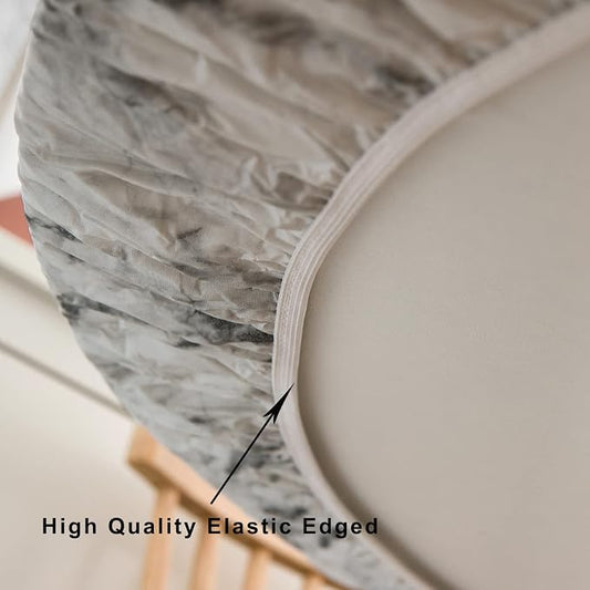 LIBERECOO Round Vinyl Fitted Tablecloth with Flannel Backing Elastic Edge Table Cover Waterproof Stain-Resistant Wipeable Tablecloths Fits 66-72" Round Tables