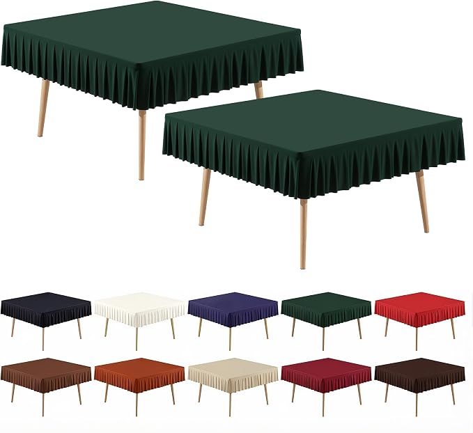 Hunter Green Spandex Square Tablecloths 54x54 Inch, 2 Pack Wrinkle Free Fitted Card Table Cloth Stretch Square Table Cover for Kitchen Dinner, Holiday Party, Wedding Banquet, Display Trade Show