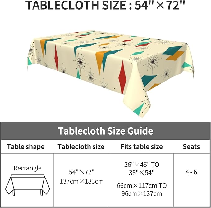 Mid Century Modern Decor Tablecloth Washable Waterproof Retro Table Cover for Kitchen Dining Room Picnic Party BBQ Wedding, Yellow Rectangle Table Cloth 54x72 Inches