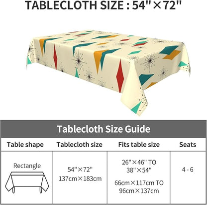 Mid Century Modern Decor Tablecloth Washable Waterproof Retro Table Cover for Kitchen Dining Room Picnic Party BBQ Wedding, Yellow Rectangle Table Cloth 54x72 Inches