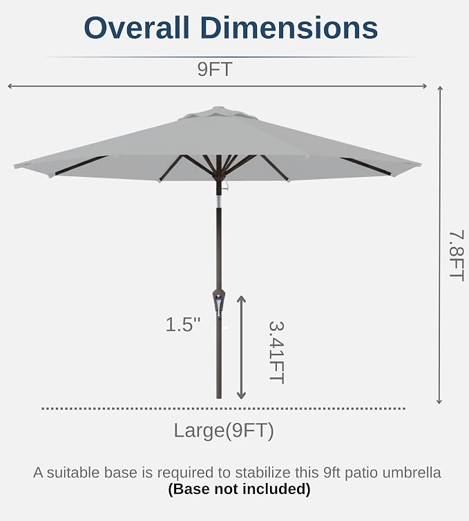 9FT Auto-Tilt Patio Umbrella|Outdoor Market Table Umbrella with 8 Fiberglass Ribs for Pool,Deck&Backyard