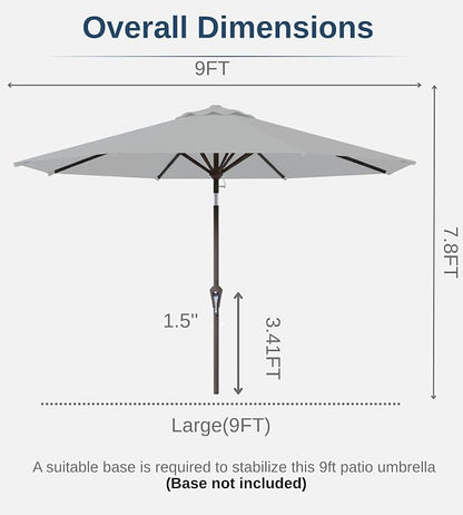 9FT Auto-Tilt Patio Umbrella|Outdoor Market Table Umbrella with 8 Fiberglass Ribs for Pool,Deck&Backyard