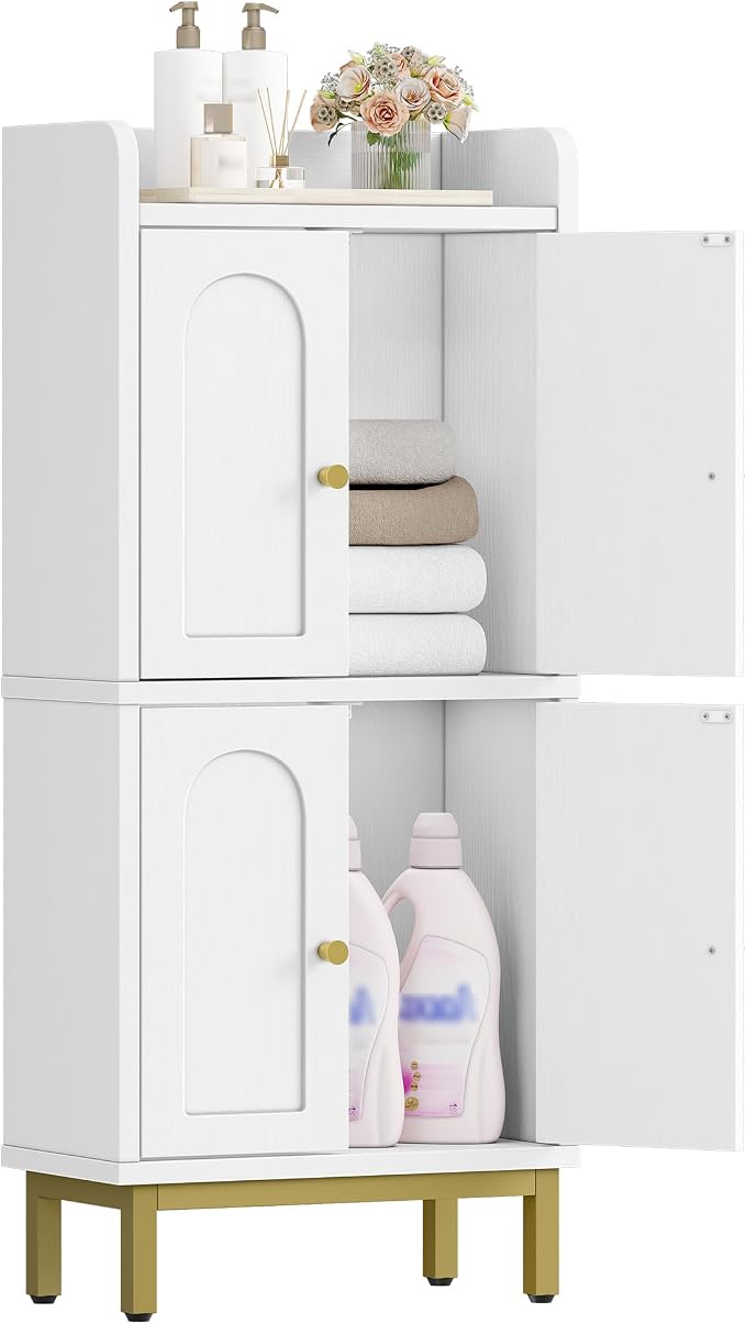 Hzuaneri Bathroom Cabinet, Small Storage Cabinet with 4 Doors | Bathroom Organizers and Storage Cabinets with Adjustable Feet. Cabinets Freestanding for Living Room, Kitchen, White