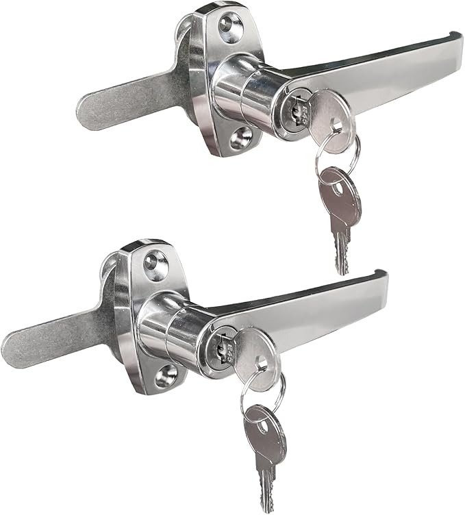 2 Sets Handle Cam Lock,L-Type Locking Door Handle,Cabinet Handle Lock for Metal Cabinet and Locker Doors,for Outdoor Equipment Cabinet Door&File Cabinets (Chrome)