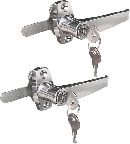 2 Sets Handle Cam Lock,L-Type Locking Door Handle,Cabinet Handle Lock for Metal Cabinet and Locker Doors,for Outdoor Equipment Cabinet Door&File Cabinets (Chrome)