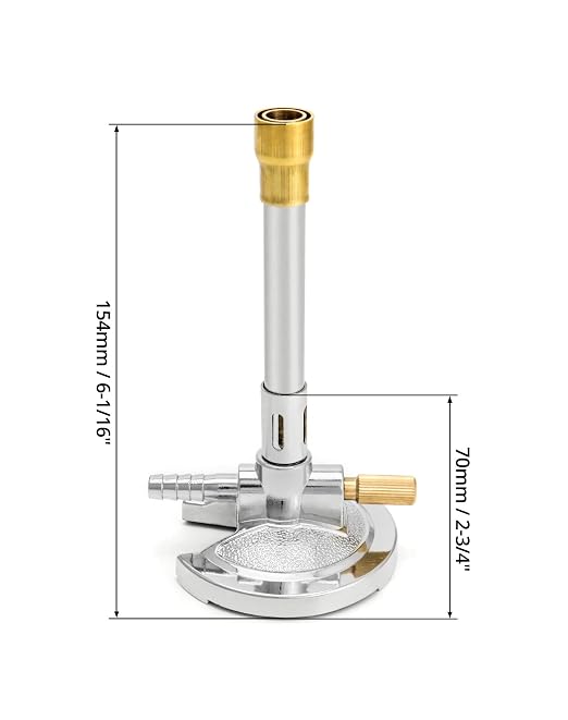 QWORK Lab Bunsen Burner for Natural Gas & Propane, 2 Pack Adjustable Lab Gas Burner with Needle Valve and Air Intake Regulator - Zinc Alloy Base and Copper Tube for Heating and Soldering