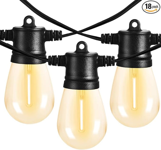 Banord 51FT Outdoor Shatterproof LED String Lights, Waterproof 17 Hanging Sockets with 18 x Dimmable LED Bulb Garden Light String, Waterproof Vintage Patio Lights for Wedding Party