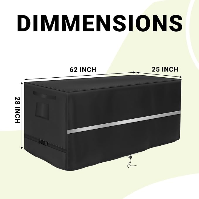Deck Box Cover Heavy Duty Waterproof Deck Box with Handle, Outdoor Large Storage Cover Patio Rectangular Bench Covers (62 x 25 x 28inch)
