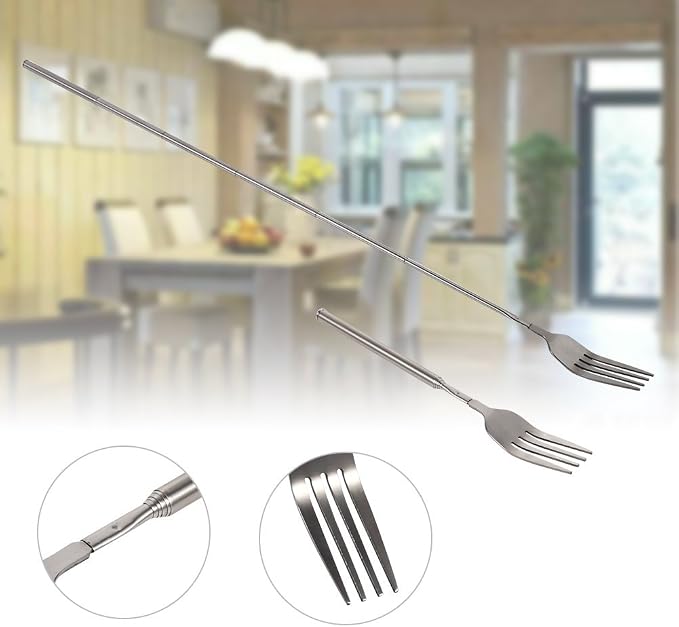 Extendable Fork,8.7 to 25.4 Inch Expandable fork prank,Expandable fork,Telescopic BBQ Fork, Stainless Steel, Extendable Handle,Long Dinner Fruit Dessert Cutlery (2 Pcs)