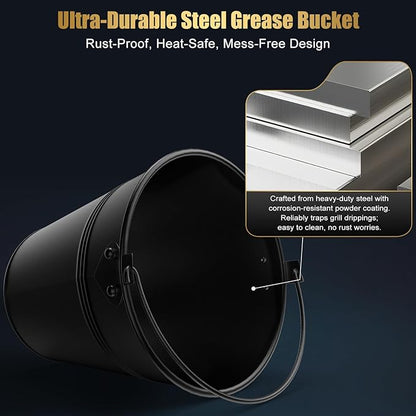 Drip Bucket and 15-Pack Disposable Foil Liners for Oklahoma Joe's, Traeger, Pit-Boss, Z Grill, Camp Chef, Grill Grease Liner Fits Most Offset Smoker, Rec Tec Pellet Grill Bucket, Black