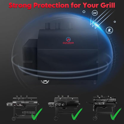 Comnova Grill Cover for Char Griller 3-Burner Dual Fuel - 600D Smoker Cover for Char Griller, Gas and Charcoal Grill Cover Fits Models 5050, 5650, CG30282825 without Side Fire Box - 65"L x 29"W x 48"H
