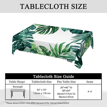 Swono Tropical Leaves Tablecloths Watercolor Palm Leaves Green Kitchen Dinning Tabletop Decoration, Polyester Table Cover for Indoor Outdoor 50x72 Inch Tablecloth