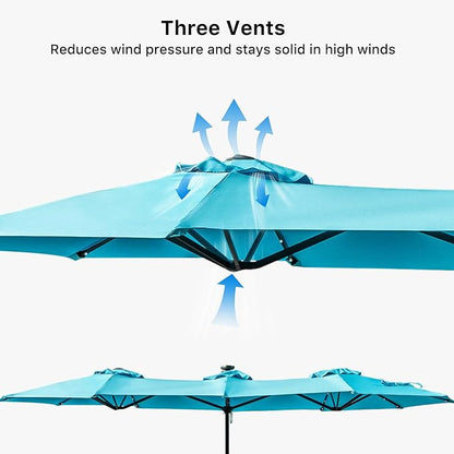 FREE SOLDIER 13ft Patio Umbrella with 36 LED Solar Lights Double Sided Outdoor Umbrella for Patio Table Umbrella with Solar lights for Garden Yard Pool (Turquoise)
