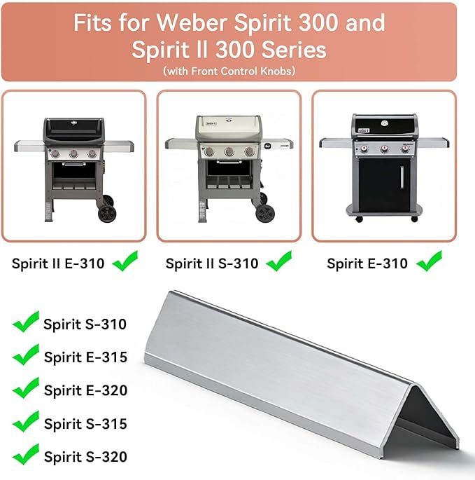 Spirit E-310 Parts 7636 Flavorizer Bars & 69787 Burner Tubes for Weber Spirit & Spirit II 300 Series E310 E320 E330 S310 S320 S330 with Front Control, 15.3" Heat Plates & 18" Grill Burners