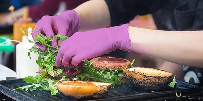 LavaLock Disposable Nitrile BBQ Gloves with Cotton Liners for Outdoor Cooking Grilling Smokers and Barbecue Competition, Chef or Kitchen use (Medium 50 Count Pink with Spoons)