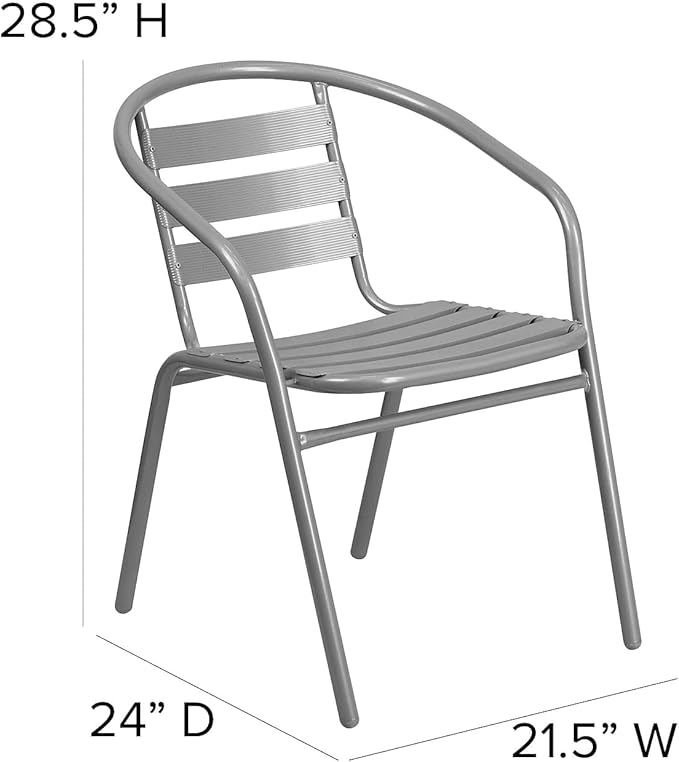 Flash Furniture Lila Silver Metal Restaurant Stack Chair with Aluminum Slats