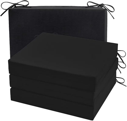 Cozyide Outdoor Chair Cushions, Waterproof Patio Seat Cushions with Adjustable Straps, Square Corner Patio Chair Cushions for Garden, Black, 18.5x16x3 Inch (Pack of 4)