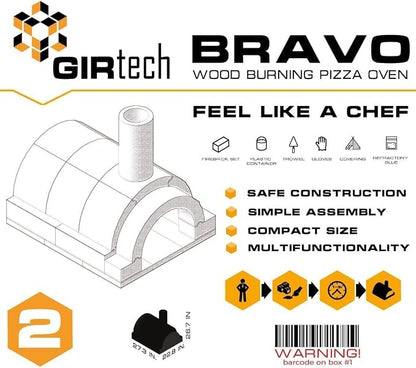BRAVO Wood Burning Fire Brick Pizza Oven for Outdoor Cooking - FULLY DIY KIT - Includes Firebrick Set, Refractory Glue, Trowel, Gloves, Cover, Steel Gate, Assembly Instructions (3 hours)