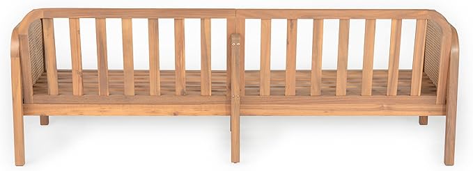 Christopher Knight Home Jidah Acacia Wood Outdoor 3 Seater Sofa with PE Wicker Armrest, Solid Wood Patio Sofa with Removable Cushion, Comfy Lounge Sofa for Patio Furniture Set, Light Teak+Beige