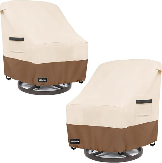 ANartcle Outdoor Swivel Rocker Chair Cover 2 Pack,Patio Swivel Chair Covers for Outdoor Furniture(28W x 33D x 38.5H Inch),Rocking Chair Covers Waterproof ,Beige&brown.