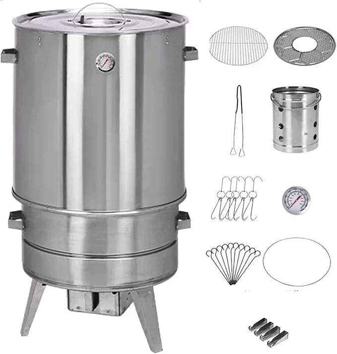 Charcoal Smoker Grill Smoked Grillers Barrel Large Capacity Portable 360° All Round Duck Roaster Stainless Steel Charcoal Roast Duck Oven for Party Backyard Patio Cooking(B)