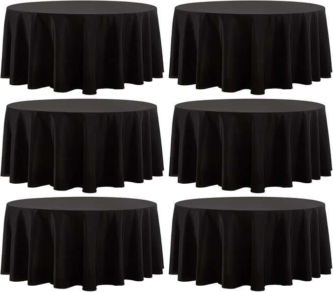 6 Pack Black Round Tablecloths 108 Inch for Dining Tables | Washable Decorative Linen Polyester Table Cover for Banquets Buffets Parties and Weddings