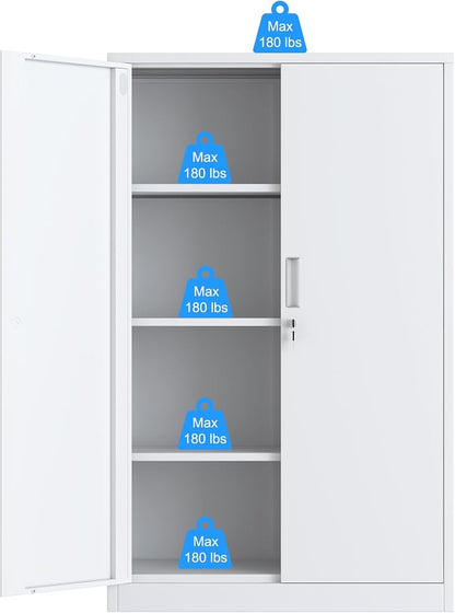 Metal Storage Cabinet with Locking Doors and 3 Adjustable Shelves, 53.5-Inch Tall Lockable Steel Storage Cabinets for Home Office Garage Pantry (White)