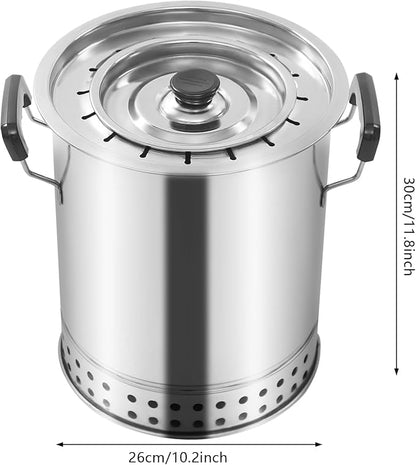 Portable Smokeless Barbecue Charcoal Barrel Grill, Stainless Steel Mini Charcoal BBQ Stove with 16 Skewers, Hanging kebab Surround Barrel BBQ Cooker, 10"x11.8" for Travel Camping Patio Picnic