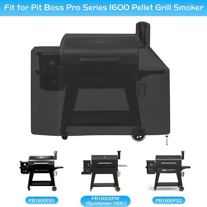 Grill Cover for Pit Boss 1600 Pro Series Elite Wood Pellet Smoker Parts Outdoor Accessory PB1600PS1 Sportsman PB1600SPW 600D Heavy Duty Anti-Fade Waterproof 30939 31818
