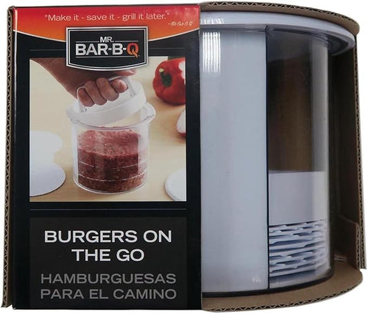 Mr. Bar-B-Q Hamburger Press Patty Maker - Non-Stick Burger Mold Shaper with Freezer Storage Container - 12-Piece Set with 8-Layer Plastic Discs for BBQ Grill - #40231Y