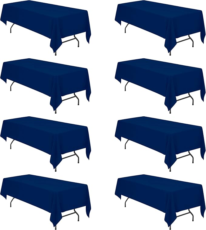 BRILLMAX 8 Pack Navy Blue Tablecloths 60x126 Inch for 8ft Rectangle Tables | 150 GSM Polyester Fabric, 15" Standard Drop, Water, Stain & Wrinkle Resistant Cloth Cover for Wedding Reception Banquet Party