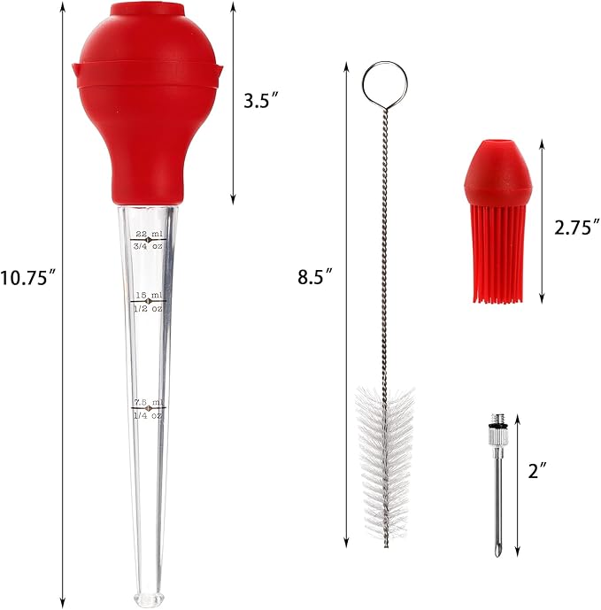 TOPZEA 2 Pack Turkey Baster for Cooking & Basting, Food Grade Baster Syringe Set Including Detachable Round Silicone Bulb, Barbecue Basting Brush, Meat Marinade Injector Needles, Cleaning Brushes
