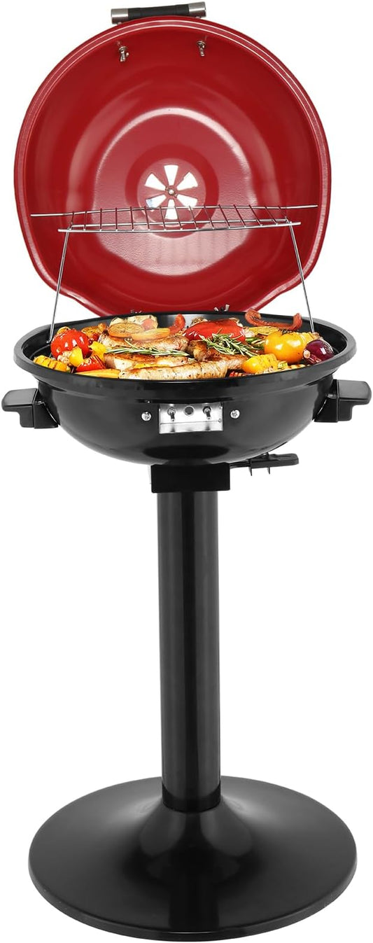 Electric BBQ Grill 1600W Indoor/Outdoor Electric Grill for Indoor & Outdoor Use,Portable Removable Stand Grill (Red)