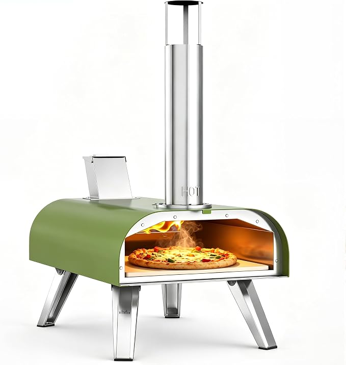 BIG HORN 12" Multi-Fuel Outdoor Pizza Oven Reach up to 1110℉– 3-in-1 Wood,Gas&Electric Compatible (Burners Sold Separately),Pellet Pizza Oven Portable Pizza Maker for Backyard,Camping&Tailgating,Green