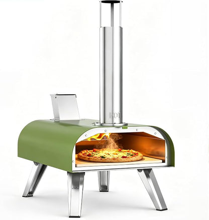 BIG HORN 12" Multi-Fuel Outdoor Pizza Oven Reach up to 1110℉– 3-in-1 Wood,Gas&Electric Compatible (Burners Sold Separately),Pellet Pizza Oven Portable Pizza Maker for Backyard,Camping&Tailgating,Green
