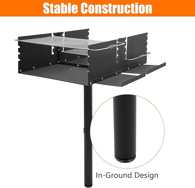 Large Park Style Charcoal Gril 40 x 25.5 x 52.5 Inch, Single Post Outdoor Grill, Heavy Duty Steel BBQ Charcoal Grill with Nets, Camp Grilling Barbecues for Parties, Backyard, Park