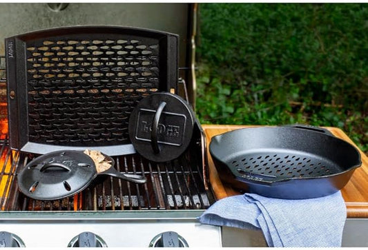 Lodge Pre-Seasoned Cast Iron Rectangle Grill Topper - Use on the Grill - Grilling Pan Designed to Protect Food from Falling Through the Grate - Cast Iron 15 Inch (Pack of 3)