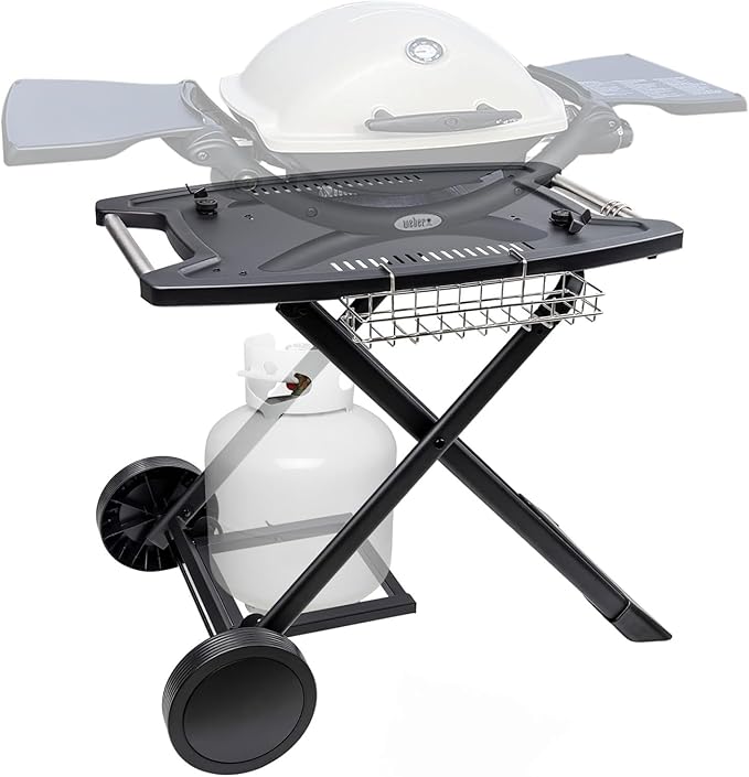 Portable Cart for Weber Q1200, Q1000, Q2200, Q2000, Q2400, Folding Cart for Outdoor BBQ，Portable Stand for Weber Q Series Gas Grills and Ninja Woodfire OG700 Series