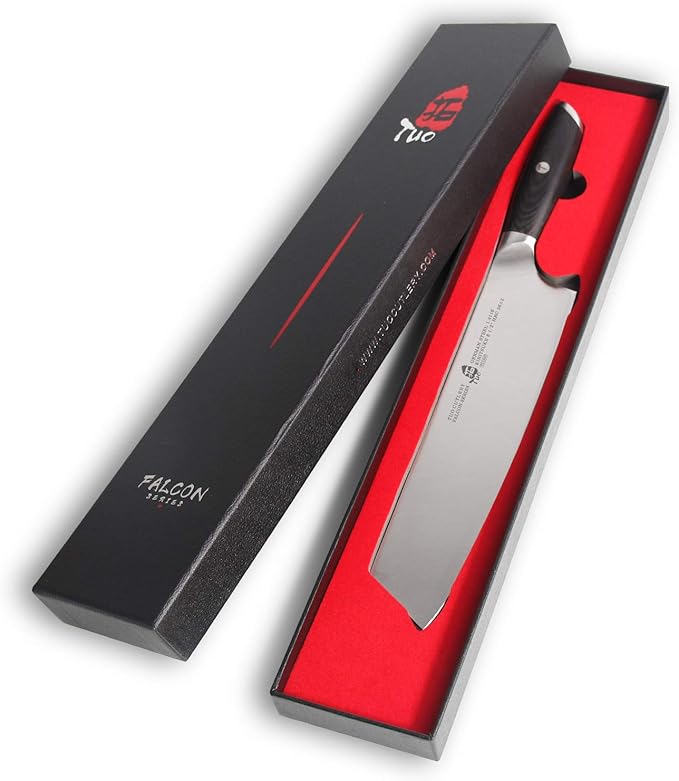 TUO Kiritsuke Chef Knife - 8.5 inch Japanese Kiritsuke Knife - German HC Steel with Pakkawood Handle - FALCON SERIES with Gift Box, Black