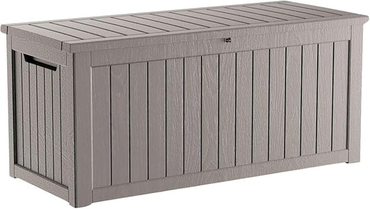 270 Gallon Outdoor Storage Box Waterproof, Lockable Resin Deck Box Large Storage Bin for Patio Furniture Cushion, Garden Tools, Pool Accessories, UV-Resistant Outside Delivery, Gray