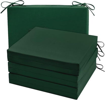 Cozyide Outdoor Chair Cushions, Waterproof Patio Seat Cushions with Adjustable Straps, Square Corner Patio Chair Cushions for Garden, Dark Green, 18.5x16x3 Inch (Pack of 4)