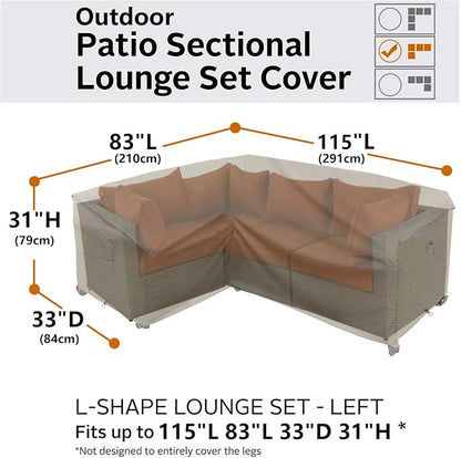 Heavy Duty Outdoor Sectional Sofa Cover, 83"X115" Waterproof 600D Patio Sectional Couch Cover, Lawn Patio Furniture Cover (Desert Khaki, L-Shaped-Left Facing-83 x115)
