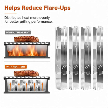 4 Pack Adjustable Stainless Steel Grill Heat Plates, Universal 14"–21.5" Heat Tent Shield, Burner Cover Flavorizer Bars for Gas Grill Replacement Parts