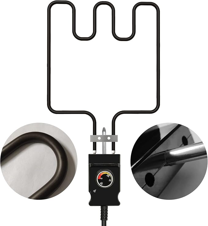 Universal Electric Smoker and Grill Heating Element Replacement Part with Adjustable Thermostat Cord Controlle for Masterbuilt Smokers & Turkey Fryers 1500 Watts